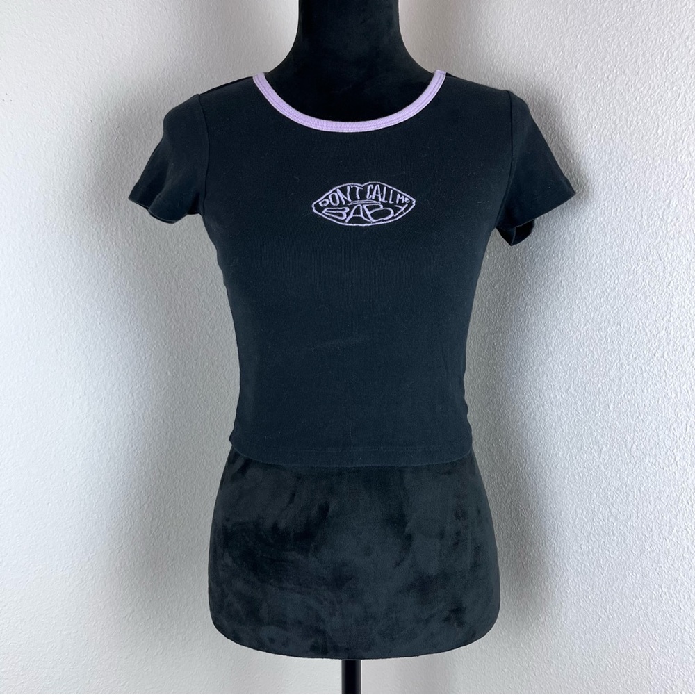 John Galt Brandy Melville Shirt Womens One Size Crop Top Baby Tee Y2K Black